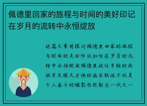 佩德里回家的旅程与时间的美好印记在岁月的流转中永恒绽放
