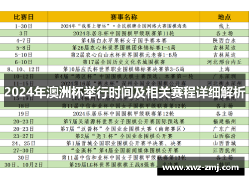 2024年澳洲杯举行时间及相关赛程详细解析